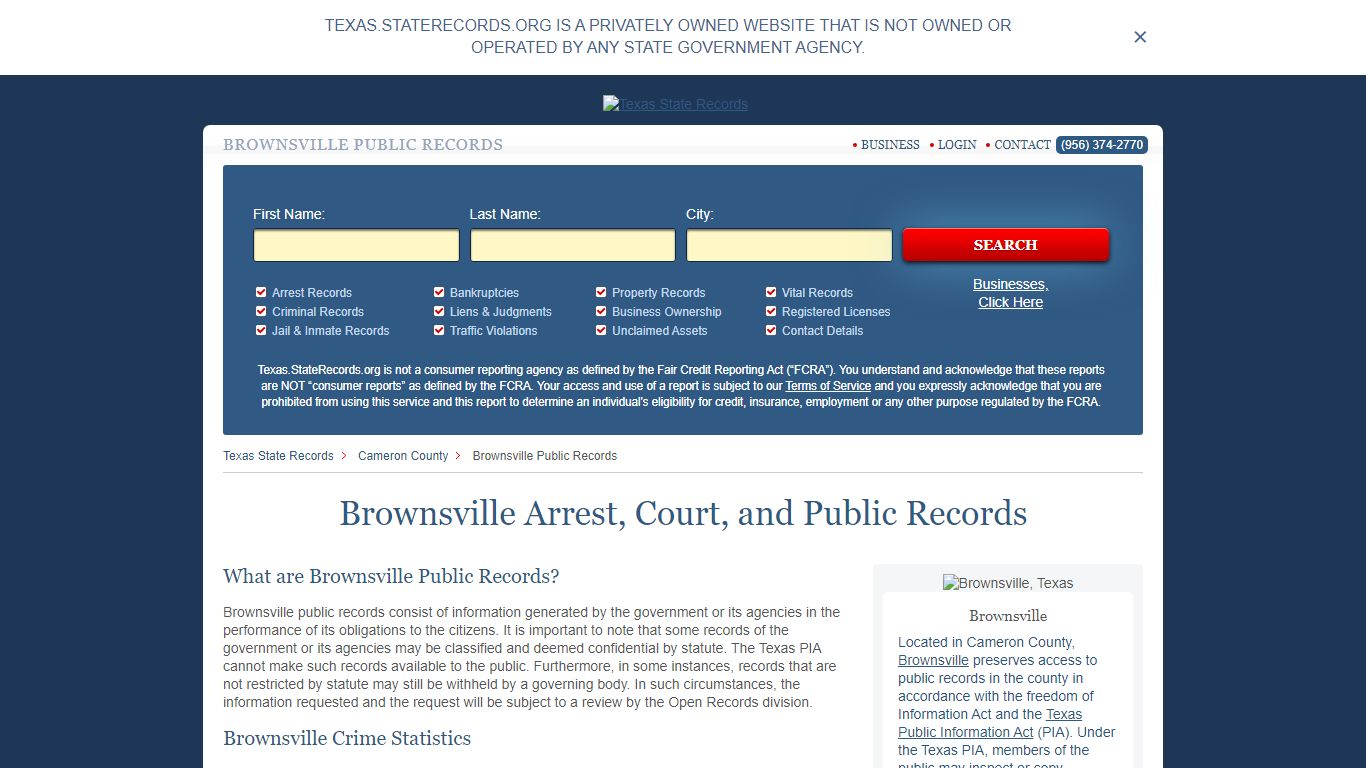 Brownsville Arrest and Public Records | Texas.StateRecords.org